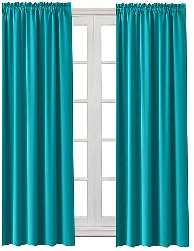 Cleanlevel EST 2016 Vorhang Blickdicht 140x250cm Gardine mit Kräuselband Universalband Wohnzimmer Schal lang für Schlafzimmer Vorhänge (Türkis, 2)