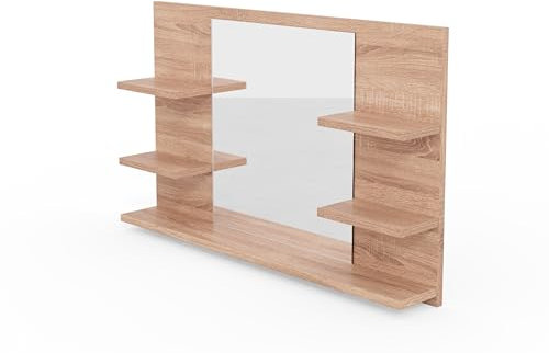 HAJDUK FURNITURE Badspiegel mit 5 Ablagen Sonoma-Eiche - H:50 x B: 80 cm - Bathroom Mirror - Moderner Badezimmer Spiegel Rechteckig - Wandspiegel mit Regale - Premium-Linie