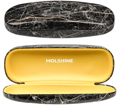 molshine Hartschalen Brillenetui aus PU Leder,tragbares Reise Brillenetui für Männer,Frauen,Mädchen für Reisen, Studium, Arbeit(Schwarz)