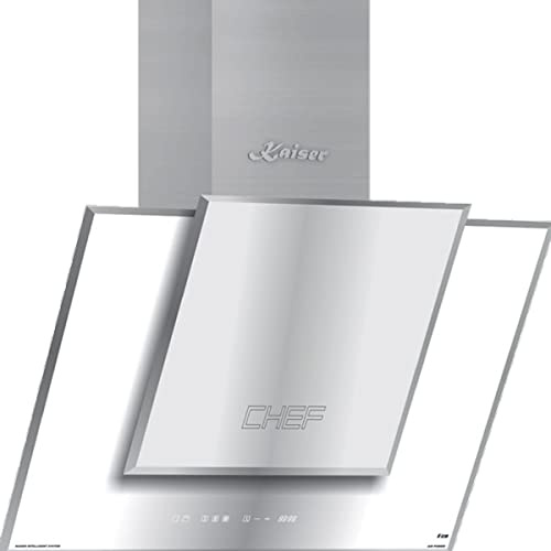 Kaiser Dunstabzugshaube 80Cm AT 8409 FW ECO Kopffreihaube, Wandhaube Weissglas Edelstahl Design, 3 Stufige Touchcontrol