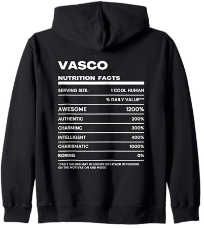 Vasco Dichiarazione Nutrizionale Nome Divertente Felpa con Cappuccio