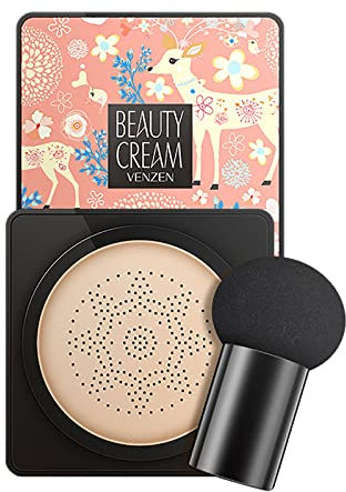 Wonderninelife Beauty Cream, Pilzkopf Luftkissen CC Creme, Beauty Linasi Clear Cover Beauty Cream, Mushroom Head Makeup Brush, Wasserdicht und Langlebig (Elfenbein, B)