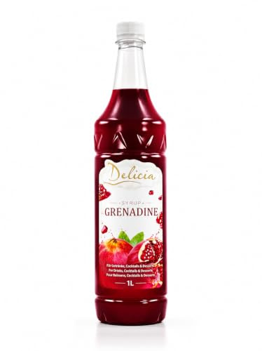 Delicia Grenadine Sirup 1L - Getränkesirup für Cocktails, Mocktails, Limonade & Desserts - Grenadine Sirup für Getränke und Toppings