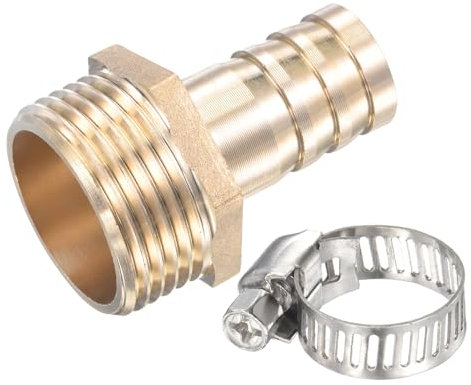 UHATa Gerader Stachelschlauchanschluss für industrielle Rohrverbindungen - 19mm x G1 männlicher Gewinde Messing Schlauchanschluss mit Schlauchschelle - [Gold]