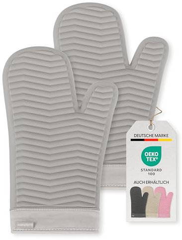 Bellphany Premium Silikon Ofenhandschuhe Paar - Design Topfhandschuhe zum Kochen & Backen, Backofenhandschuhe hitzebeständig bis 250°C, Grau