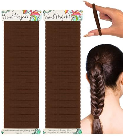 Soul Projekt Haargummi Braune, Weihnachten Geschenke Frauen, Wichtelgeschenke, Dicke Haargummis 60 Stück 4mm, Kein Metall Haargummis Damen und Mädchen, Elastisch Hair tie für Zöpfe, Dutt Haarbänder