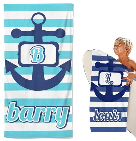 CHEFFS Personalisiert Strandtuch Mit Namen, Anker Ruder Badetuch Handtuch Mit Namen Mikrofaser Anker Strandtuch Groß 100x200cm Badetuch Anker Ruder für Strand (80 x 150 cm,1)