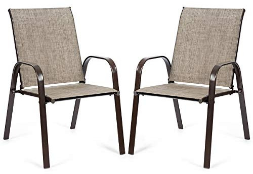 GOPLUS Gartenstühle 2er Set, Bistrostuhl mit Rückenlehne & Armlehne, Balkonstuhl aus Metall bis 200 kg belastbar, Essstuhl Outdoor für Garten Terrassen Balkon Pool (Grau)