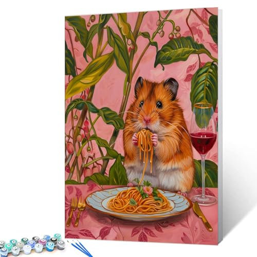 Malen nach Zahlen für Erwachsene, köstliche Nudeln, Ölgemälde-Set auf Leinwand mit Pinseln und Acrylpigment, grüne tropische Pflanzen, Bild für Heimdekoration, Geschenk, 40,6 x 50,8 cm (rahmenlos)