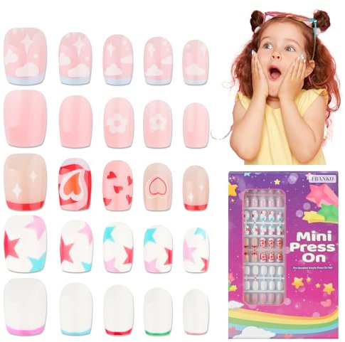 EBANKU 130 Pieces Children False Nails Kids Girls Press on Short Artificial Fake Nails Cute Full Cover Acrylic Nail Tip Kit for Children Little Girls Nail Decoration