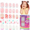 EBANKU 130 Pieces Children False Nails Kids Girls Press on Short Artificial Fake Nails Cute Full Cover Acrylic Nail Tip Kit for Children Little Girls Nail Decoration