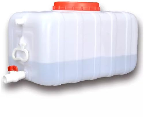 LJBD Bidon d'eau avec Robinet, Potable Réservoir d'eau en HDPE, Jerrican Eau Alimentaire avec Poignée pour Camping en Plein Air Randonnée Voyage Barbecue L'urgence(Size:110L,Color:Blanc)
