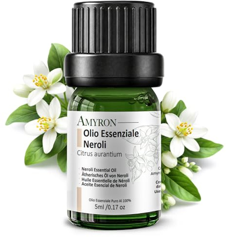 Olio Essenziale di Neroli/Zagara AMRYON 5ml | Ideale Per Aromaterapia, Olio Naturale di Arancia Amara, Rilassante, Anti-Età, Per Massaggi / Diffusori / Cosmetici