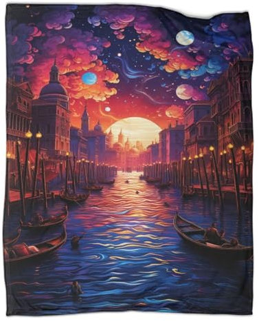 Bettdecke, Venedig, Italien, Bedruckte Decke, luxuriös, warm und gemütlich, für alle Jahreszeiten, für Kinder, Jungen, Teenager, Sofa, Flauschige Bettwäsche, Tagesdecke, 100 x 130 cm