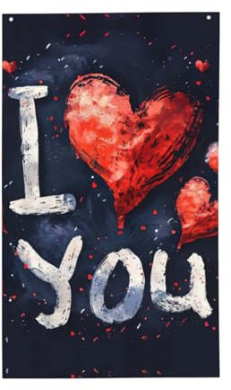 Dekorative Flaggen mit Aufschrift I Love You mit Herzen, für den Außenbereich, Innenhof, Terrasse, Geburtstag, Abschlussfeier, Party-Banner, 90 x 152 cm