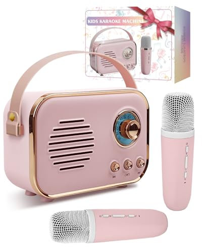 E-SMARTER Microphone Enfant, Karaoké avec 2 Micro, HiFi Portable Style Rétro Micro Karaoké Enfant avec Changeur De Voix, Bluetooth 5.3, Jouet pour Fille, Cadeau De Noel Enfant Garçon