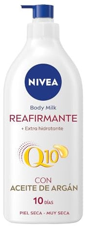 NIVEA Q10 Aceite de Argán Body Milk Reafirmante + Extra Hidratante (400 ml), loción corporal reafirmante para piel seca, crema hidratante corporal nutritiva