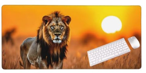 Tapis de Souris Coucher de Soleil Lion 1200x600x3 MM Grand Tapis Souris XXL, Tapis de Bureau sous Main avec Base en Caoutchouc antidérapante, Tapis Souris pour Clavier et Bureau Decoration S-8410