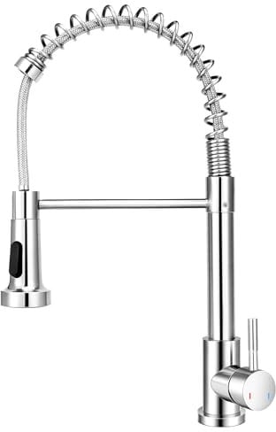 Spring Kitchen Mixer Tap with Pull Out Spray,Heavy Duty Dual Modes Sprayer Basin Faucet,Single Handle Faucet for Hot & Cold Water with Hoses, Easy Install with UK Standard 1/2'' Fittings