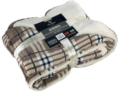 Euromat Plaid Sherpa Épais et Réversible 150x200 cm - Couverture Chaude et Douce pour Canapé ou Lit (Carreaux Marron)