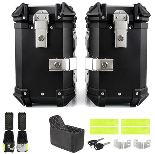 Motorrad-Seitenkoffer, Motorrad-Gepäck-Seitentasche mit Schloss, Hartschalen-Satteltaschen für den Kofferraum von Motorrädern und Rollern, 38-l-Motorradkoffer, silberne/schwarze Seitenbox, 1