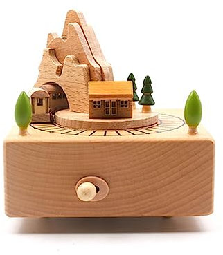 QNINE Spieluhr Zug aus Buchenholz Spieldose Musikbox mit Weihnachtslied, Holzspielzeug Geschenk für Geburtstag Valentinstag Weihnachten