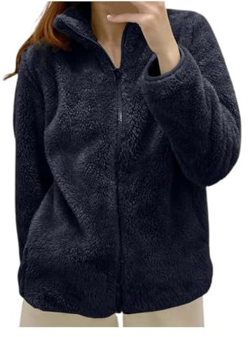 Generico Felpa Donna Invernale Caldo con Cerniera - Giacca da Camera Corta Senza Cappuccio in Pile - Cappotto Peluche Giubbotto Comoda Tinta Unita