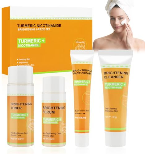 MINGRUO Kurkuma Hautpflege-Set, Gesichtspflege Geschenkset Damen, Kurkuma Vitamin C Hautpflege-Set, Feuchtigkeitsspendendes, Hautaufhellendes Kurkuma-Set, Turmeric Dark Spot Corrector Serum