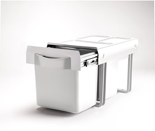 Generico Poubelle extractible compacte avec 2 seaux de 16 litres récolte différenciée avec système d'extraction coulissant pour sous évier. Capacité 32 litres (2 x 16). Blanc.