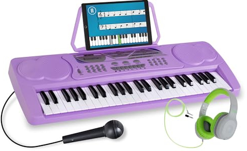 McGrey BK-4910VT Keyboard mit Mikrofon & Kinderkopfhörer Set - Einsteiger-Keyboard mit 49 Tasten - 16 Sounds und 10 Rhythmen - 6 Demo Songs - Inklusive Mikrofon und over ear Kopfhörer - Lila