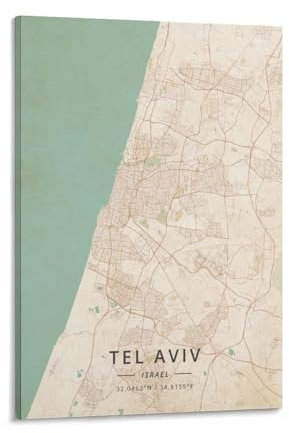 LZTEN Tel Aviv Poster mit Israel-Karte, Vintage-Druck, Poster für Zimmer, Ästhetik, Leinwand, Wandkunst, Poster und Druckrahmen, 40 x 60 cm