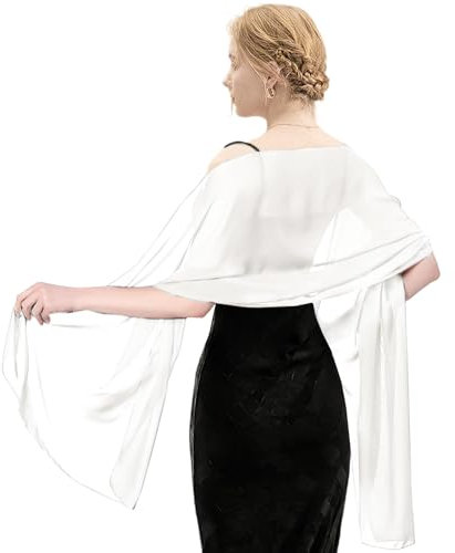 dellyy Stola Damen Elegant, Festliche Stola Damen, Chiffon Schal Stola Damen für Stola für Abendkleid Seide Alltag Abendkleid Brautkleid Hochzeit (Silber)