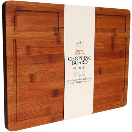 Bamboo Chopping Board. Reversible, Built-in Compartments, Juice Grooves, Antimicrobial. Premium Organic Bamboo 40 x 30 x 2 cm. Large Wooden Cutting Board for Carving Meat, Vegetables, Bread and Cheese
