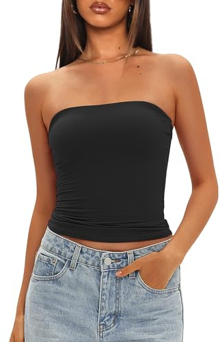 Darong Women's Strapless Bandeau Crop Tank Top 9205 Black S
