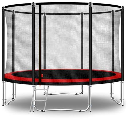 Baunsal® Trampolin Outdoor Ø 366 cm (FGOS) rot-schwarz als Komplettset Gartenspielzeug Kindertrampolin Gartentrampolin rund Garten Spielzeug für Kinder