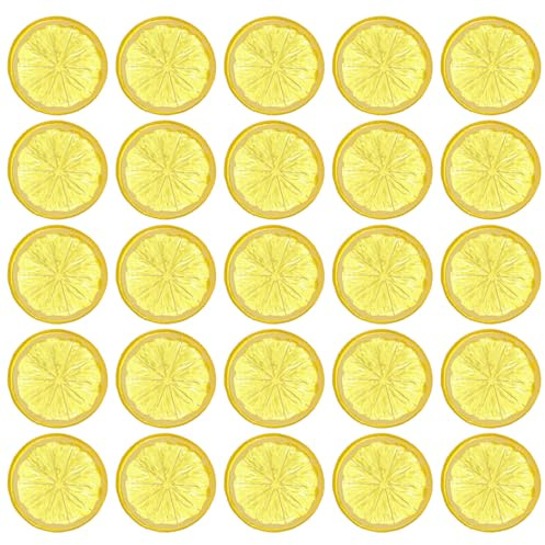 Lusofie 25 Stück Mini Zitronenscheiben Zitronen Deko Simulation (Gelb) | Künstliche Plastik Kunststoff Simulation Zitronen Scheiben Dekorative Für Festival Party Dekoration Basket-Füllung Zu Hause