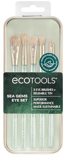 EcoTools Sea Gems Augen-Make-up-Set mit wiederverwendbarer Dose, vegan und tierversuchsfrei, geeignet für flüssige, cremige und pudrige Produkte, 6-teiliges Set
