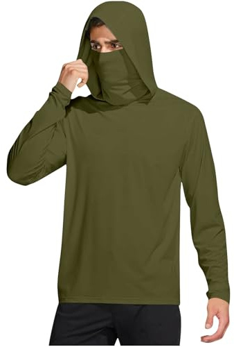 RLEHJN T Shirt Anti Uv Homme Manche Longue T-Shirt À Capuche Pour Homme Avec Masque Uv Haut De Sport Protection Solaire D'Été Décontractée Vêtements De Protection Solaire Pour Pêche Randonnée