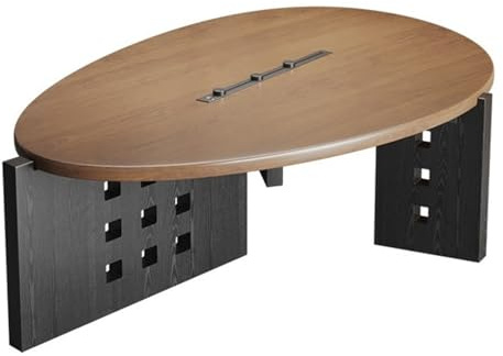 ZENGXJYCQINGJIANG Gaming Desk Oval Solid Wood Conference Table, Modern Ash Home Office Desk with Slide Rail Charging Outlets(M)