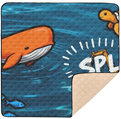 Baby-Spielmatte mit Wal- und Schildkröten-Design, groß, stilvoll, gemütlich, atmungsaktiv, Reise-Spielmatte für Babys, Kleinkinder, 127 x 127 cm