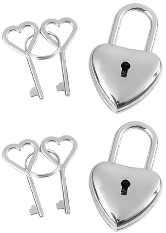 WUNZILO 2 Pièces mini cadenas en forme de cœur vintage avec clé en forme de cœur pour armoire, boîte à bijoux, journal intime, tiroir (argenté)