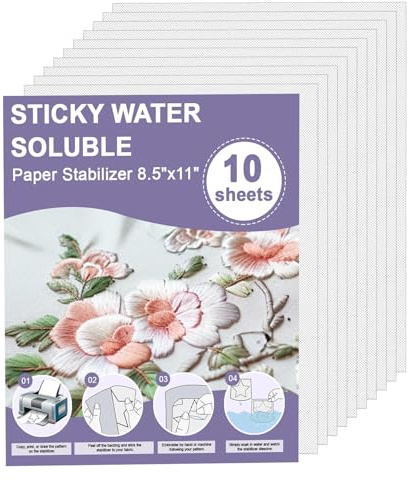 10 Stück Selbstklebende Wasserlösliche Stickvlies Bedruckbare Stickereipapier 27.5x21cm Abwaschbar Stickerei für Hand- und Maschinenstickereien