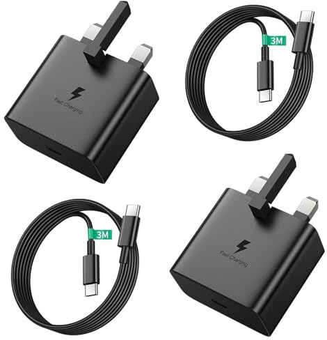 Charger for Samsung 2Pack, 25W USB C Super Fast Charge Plug with 3M USBC Charging Cable for Samsung Galaxy S25/S24/S23/Plus/Ultra/S25+/S24+/S23+/S22/S21/S20/Note 10/20/S7/S8, Type-C PPS Fast Charger