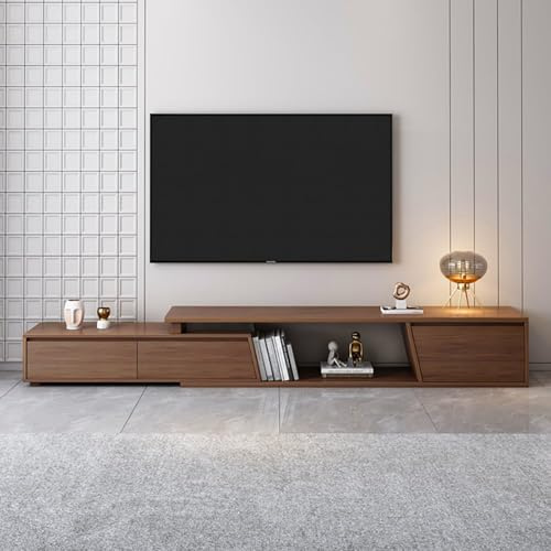 Homary Reversible TV Stand Cabinet for Living Room, Wood TV Units with Large Storage 3 Drawers, Walnut Long Media Unit, Modern Design, 180-280cm
