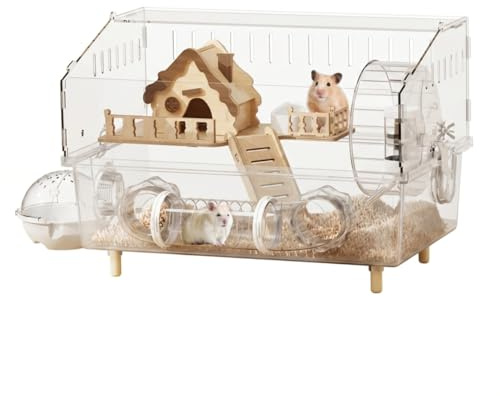 Hamsterkäfig, Panorama-Hamsterkäfig, Gehege aus Acryl und Holz mit geräuschlosem Zubehör, transparent, 100 x 50 x 50 cm, Nagarium