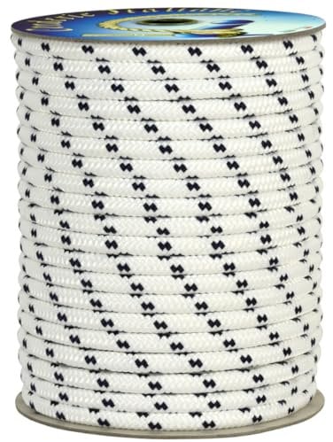 Corderie Italiane 006014249 Treccia mare multiuso giardino e fai da te, stabilizzato ai raggi U.V. resistente a intemperie e agenti atmosferici, 8 mm, 50 mt, colore bianco con spia blu