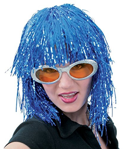 KarnevalsTeufel Starlight Perücke Lametta Perücke Bobb kurzhaar Perücke Pony Folie Einheitsgröße (blau)