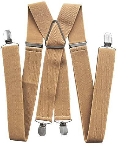 axy Hosenträger für Herren breit 3,5 cm in X-Form mit 4 Hosenträger Clips extra stark längenverstellbar 35mm (Beige)