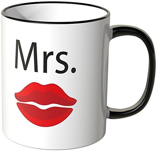 WANDKINGS® Tasse, Schriftzug: Mrs. mit einem schönen Kussmund - SCHWARZ