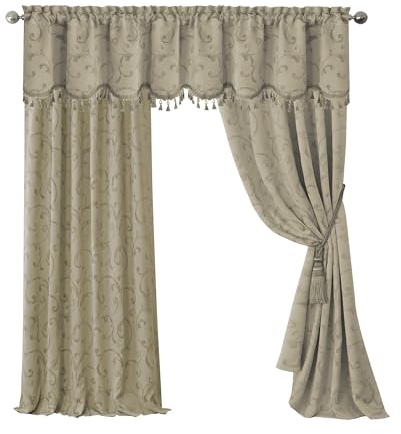 Elrene Home Fashions Mia Jacquard Scroll Blackout Window Curtain, 52 x 95 (1 Panel), Natural